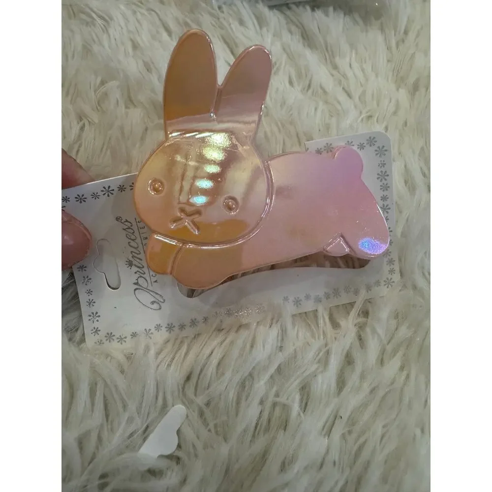 Miffy Pink bunny hair claw clip with iridescent finish